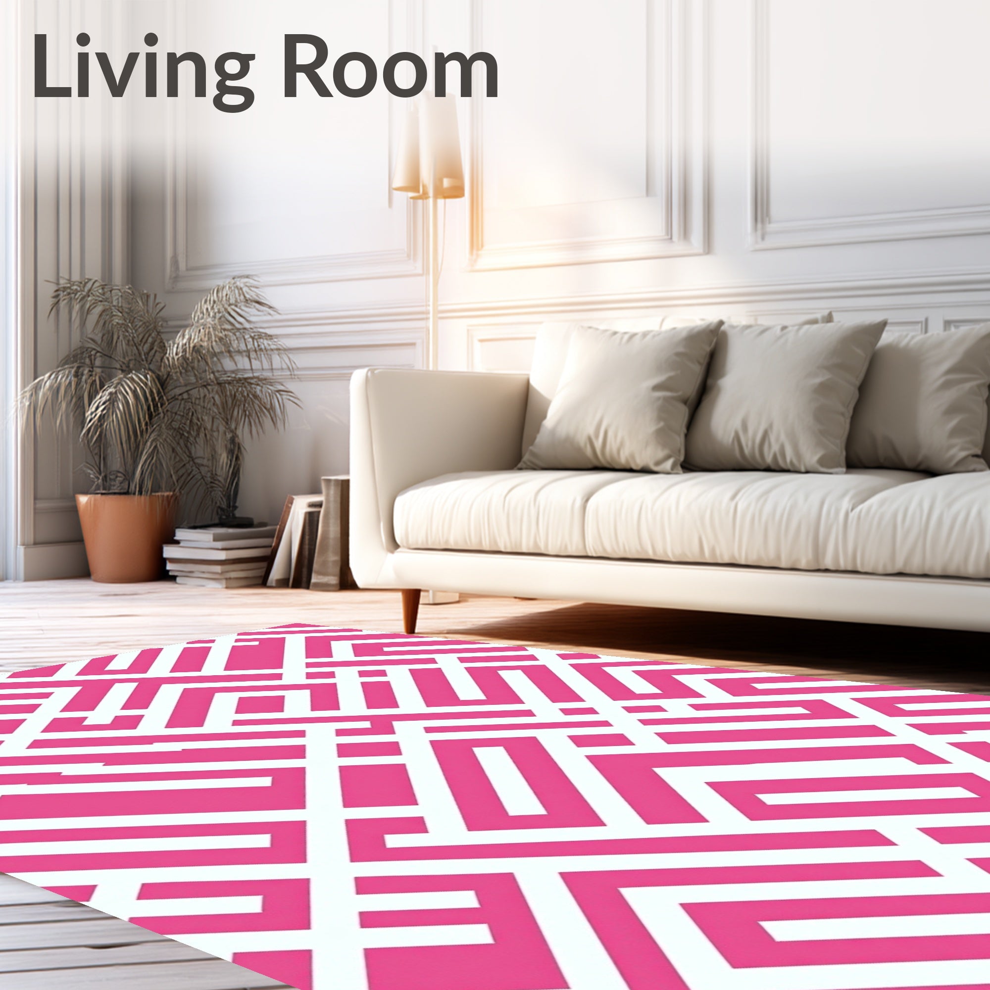Vibrant Pink White Geometric Maze Rug