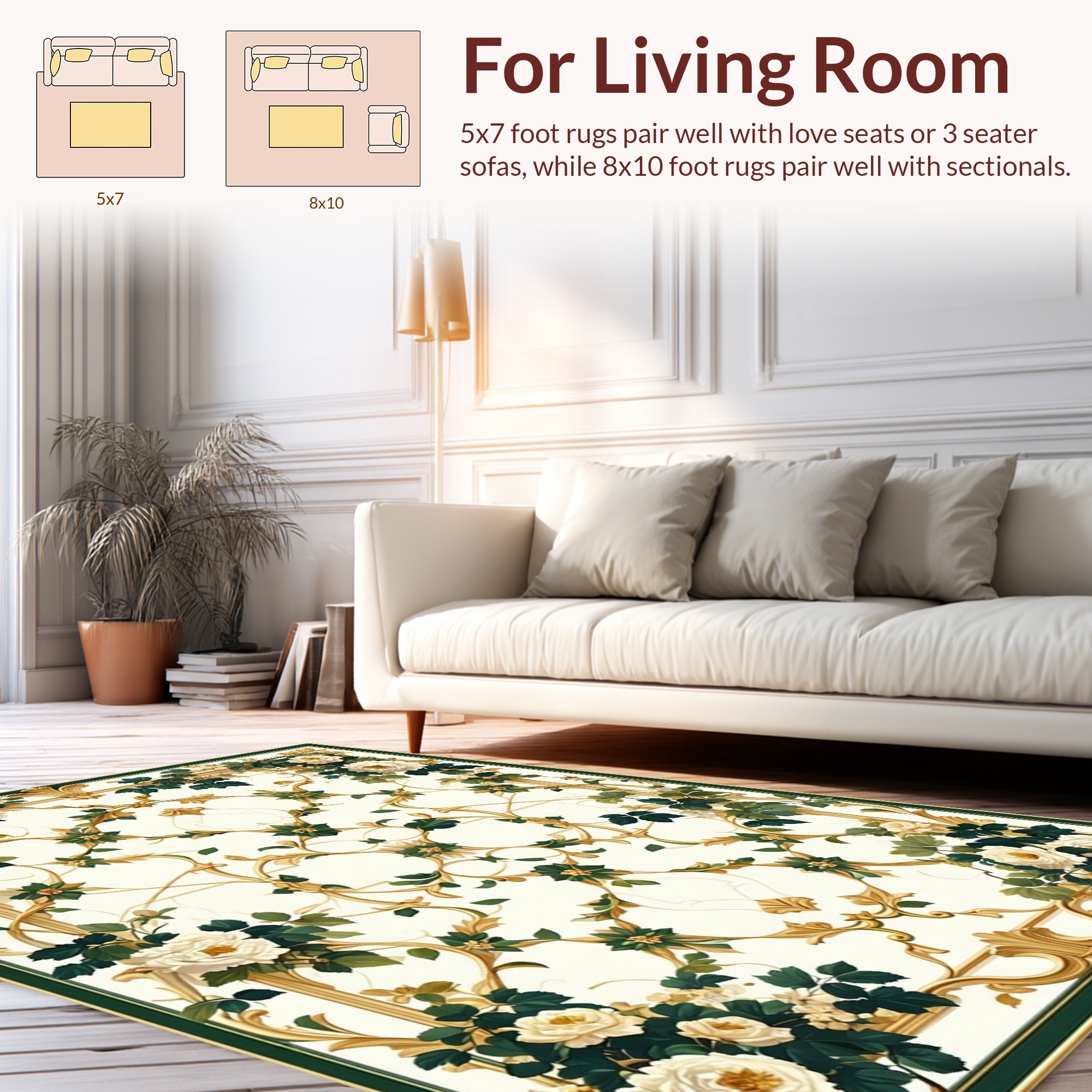 Ornate Floral Vine Gold Pattern Rug
