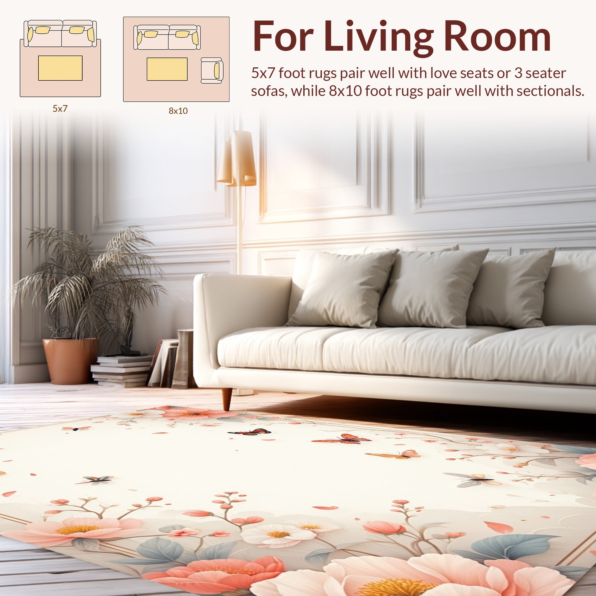 Floral Butterflies Delicate Nature Design Rug