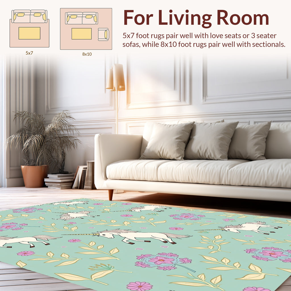 Whimsical Unicorn Floral Botanical Design Rug