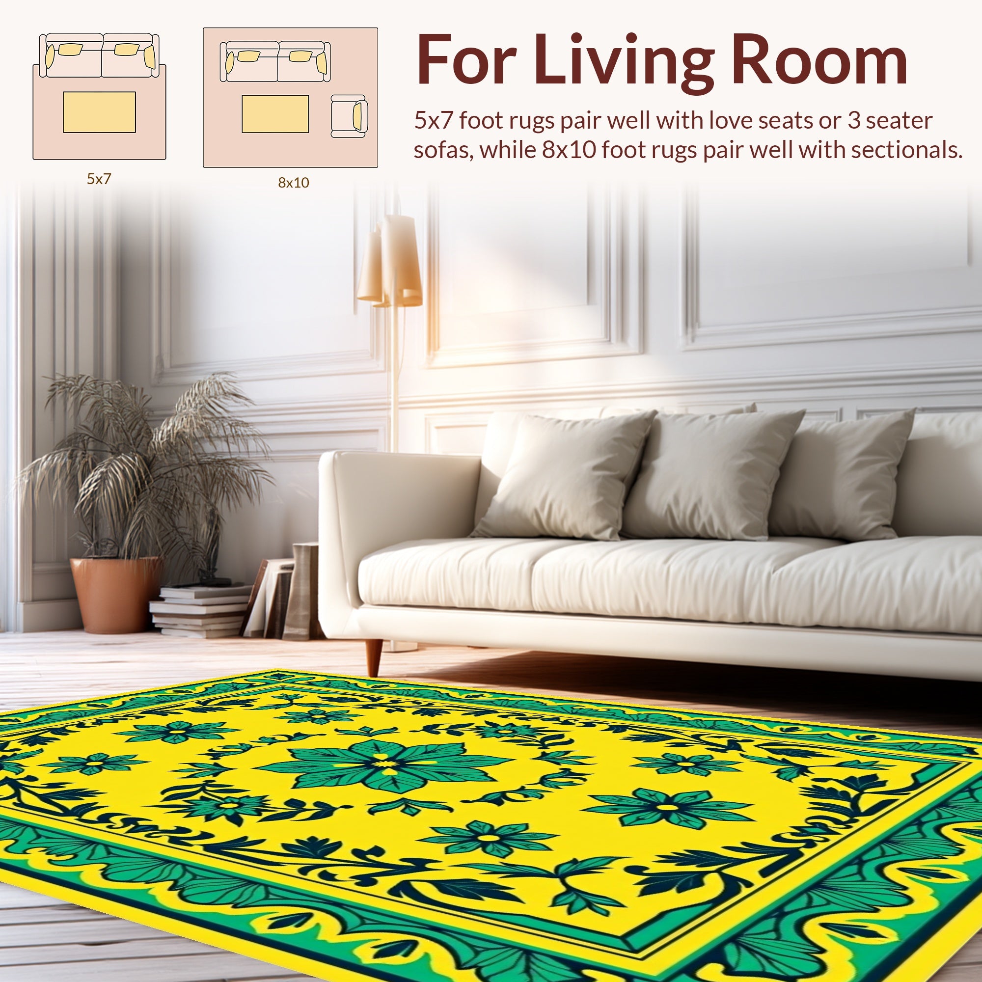 Vibrant Yellow Floral Border Pattern Rug