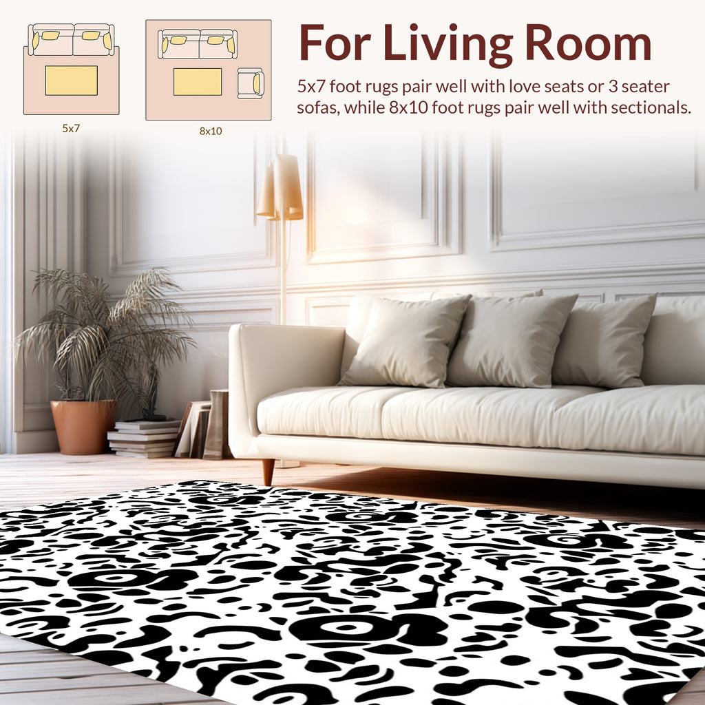 Abstract Black And White Floral Pattern Rug