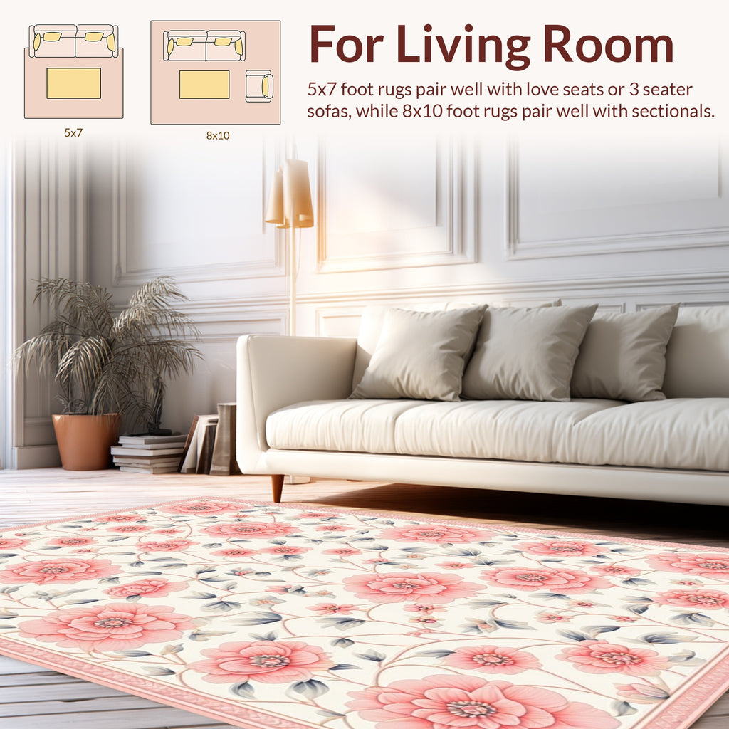 Pink Floral Vines Art Rug