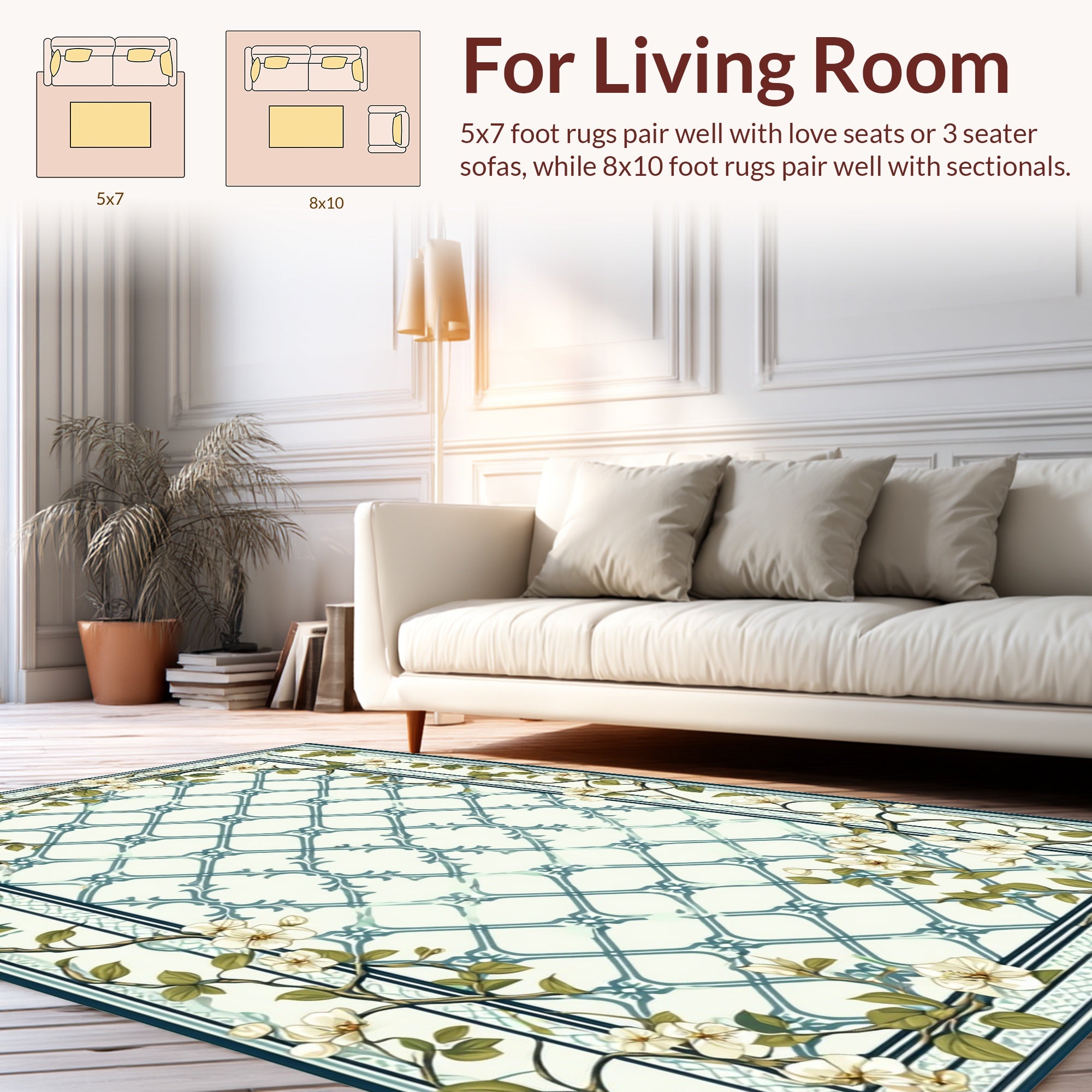 Floral Lattice Design With Branches Rug