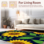 Bold Yellow Sunflower Botanical Pattern Rug