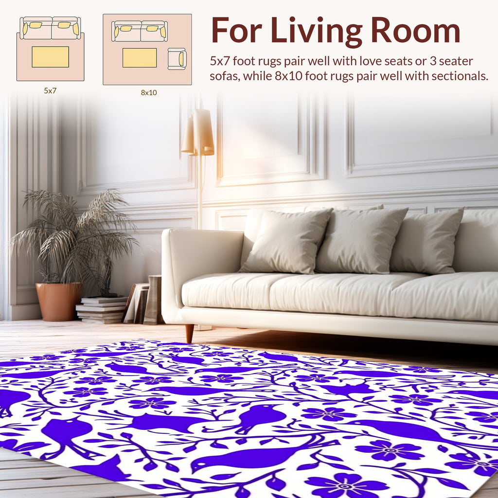 Vibrant Purple Bird and Floral Pattern Rug