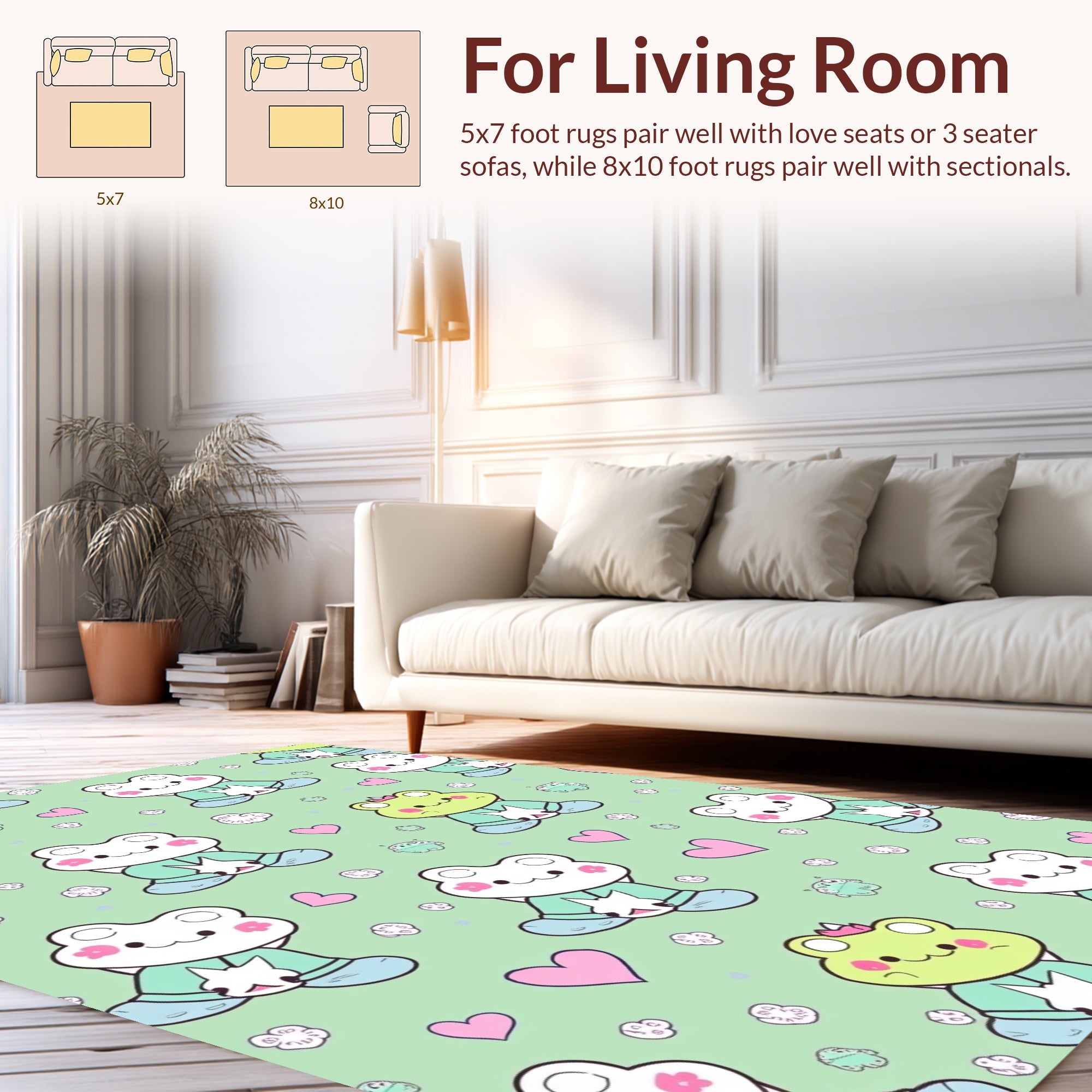 Cute Frogs And Hearts Pattern Rug
