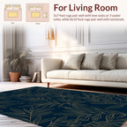 Leafy Branch Patterned Dark Blue Rug