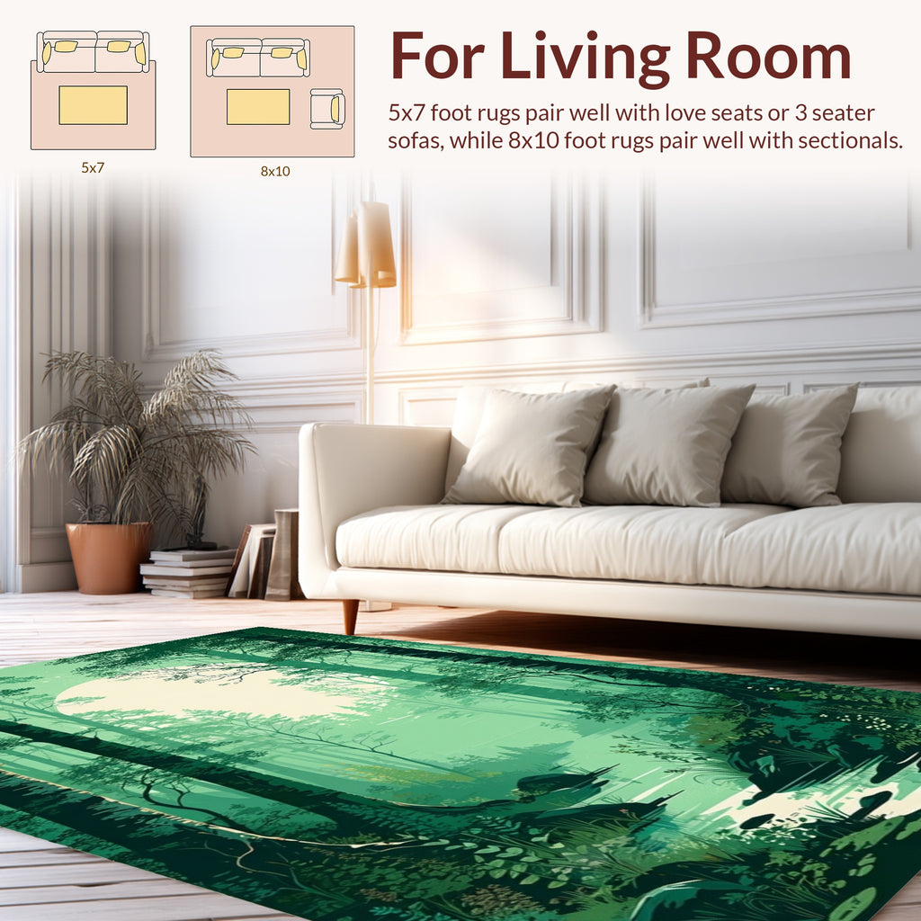 Misty Forest Calm Water Scene Rug