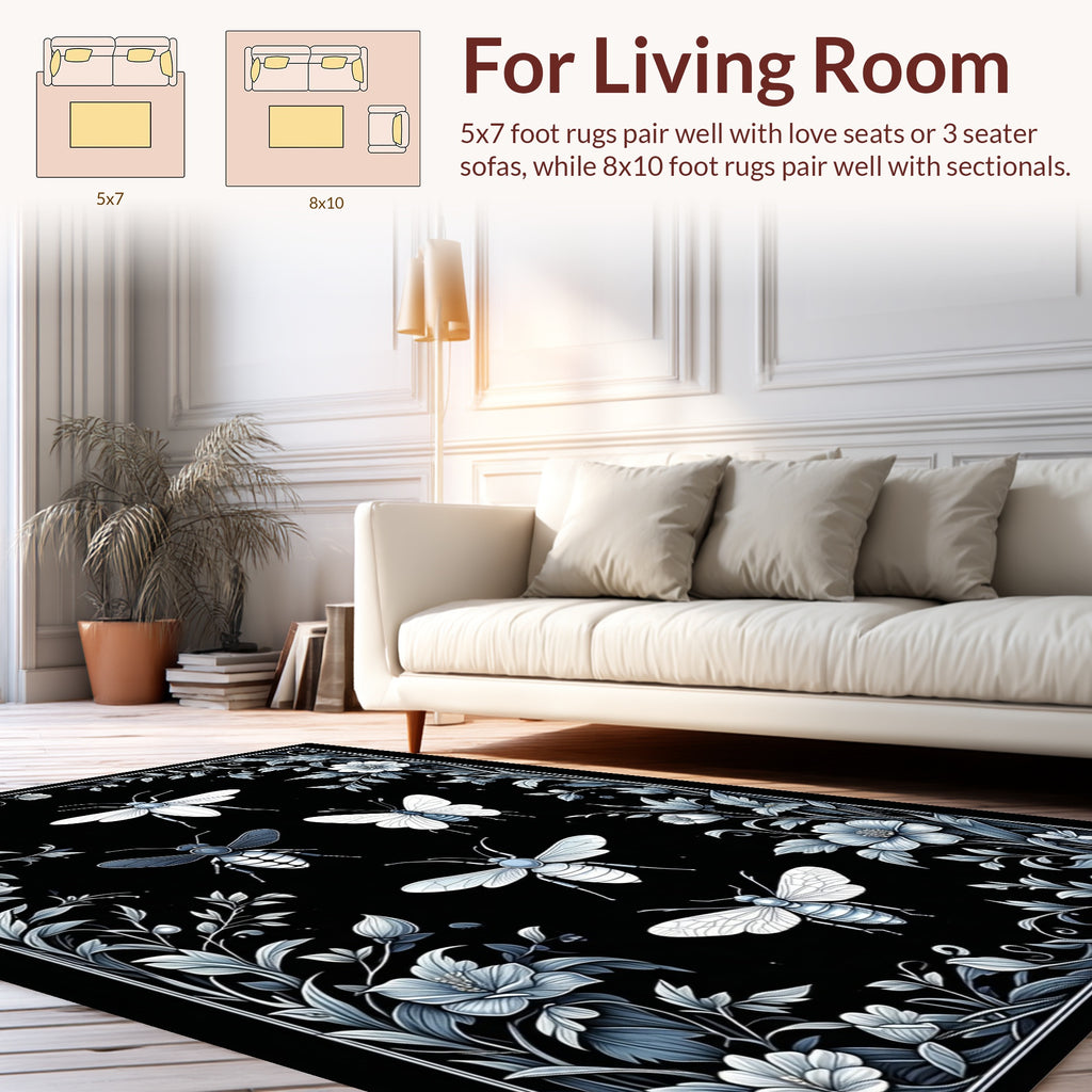 Elegant Insect Floral Botanical Design Rug