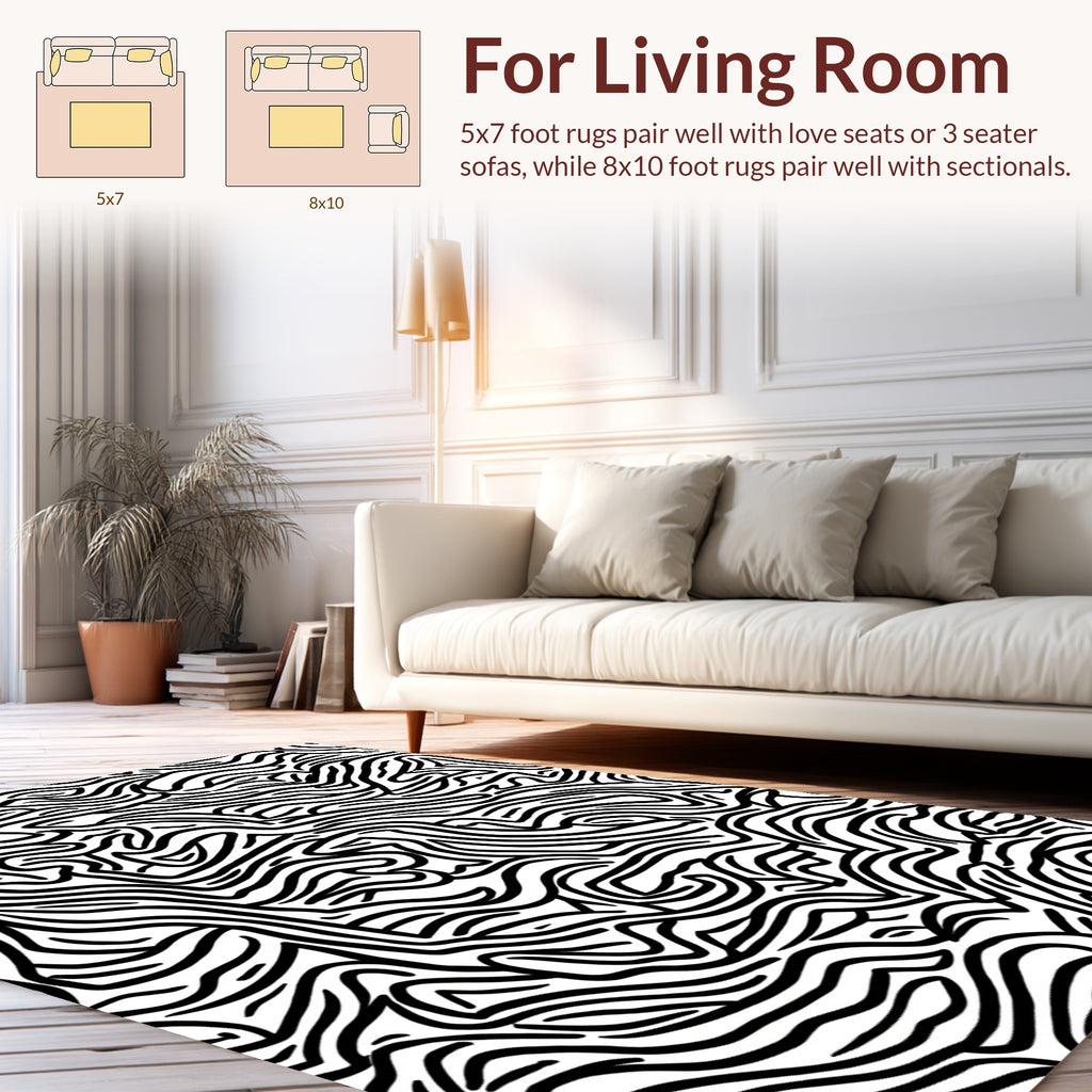 Abstract Black White Flowing Lines Rug