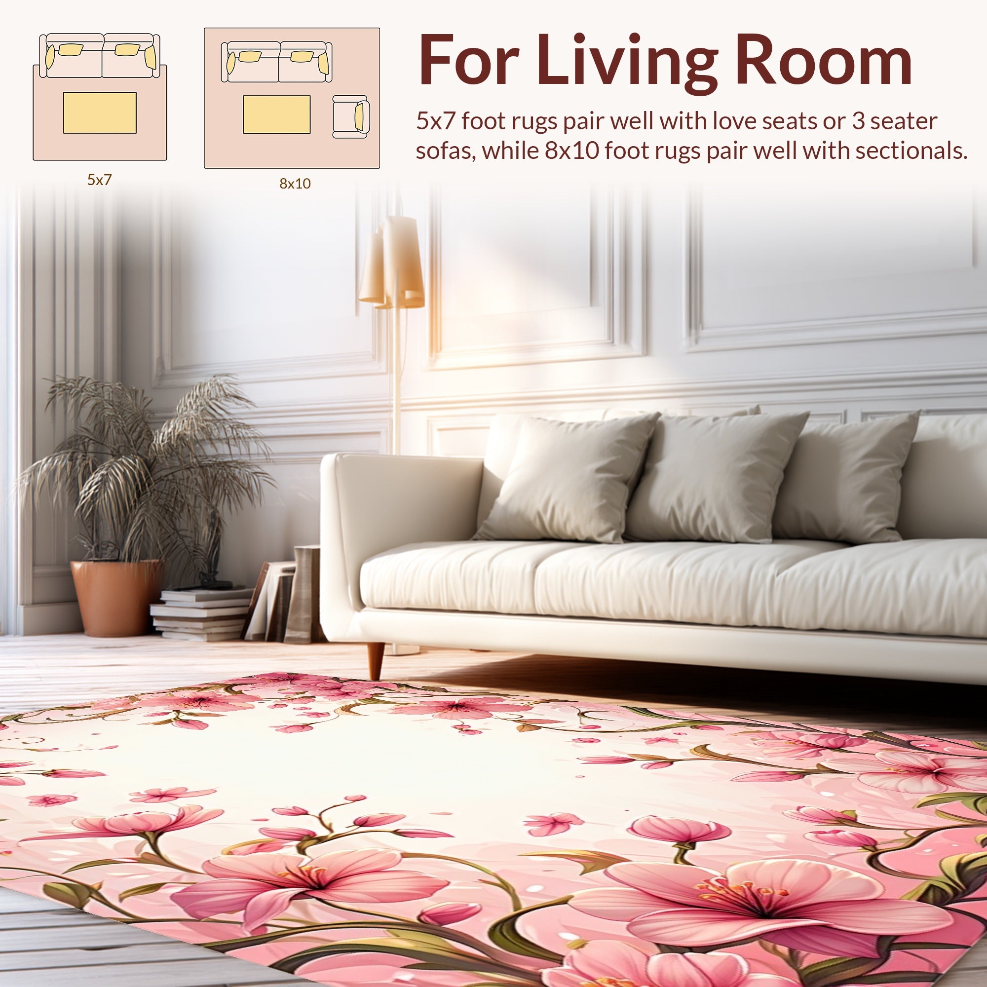 Soft Pink Cherry Blossom Vine Design Rug