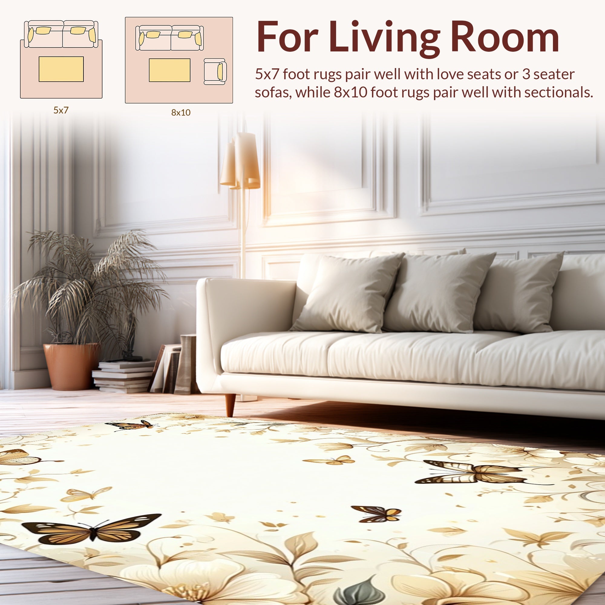 Floral Butterfly Nature Inspired Design Rug