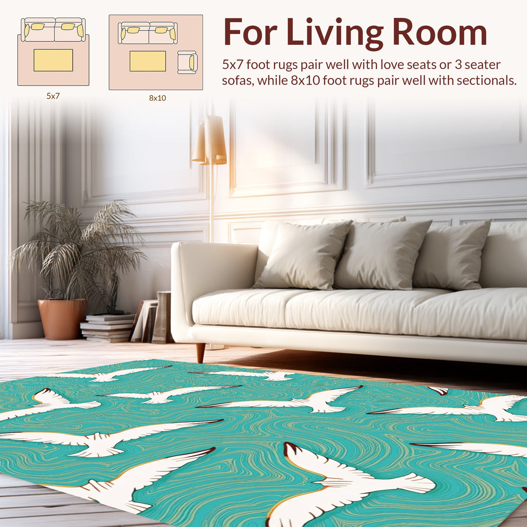 Seagull Pattern With Abstract Water Background Rug