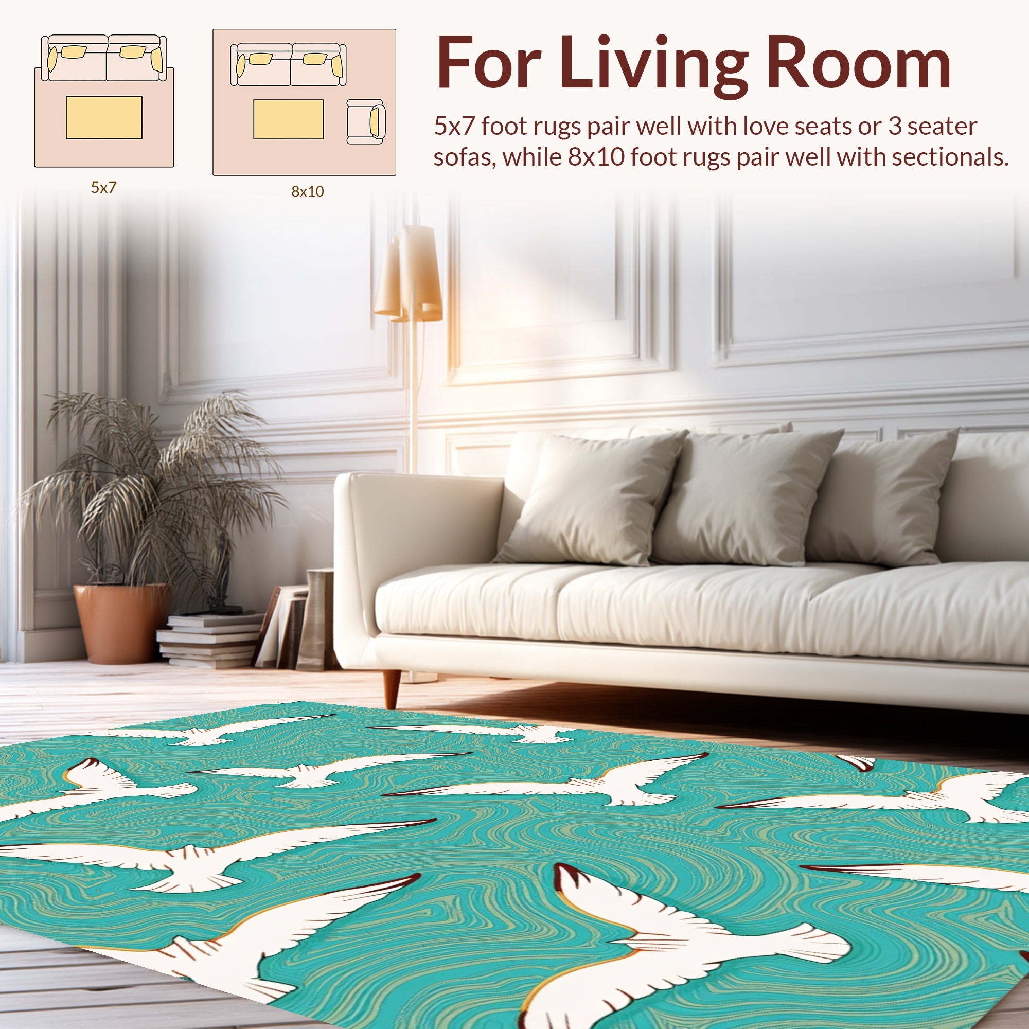 Seagull Pattern With Abstract Water Background Rug
