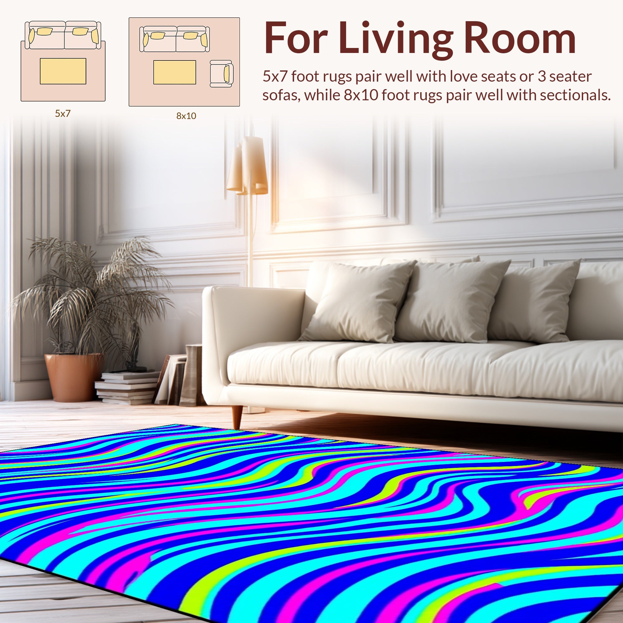 Vibrant 3-Color Wavy Stripes Design Rug