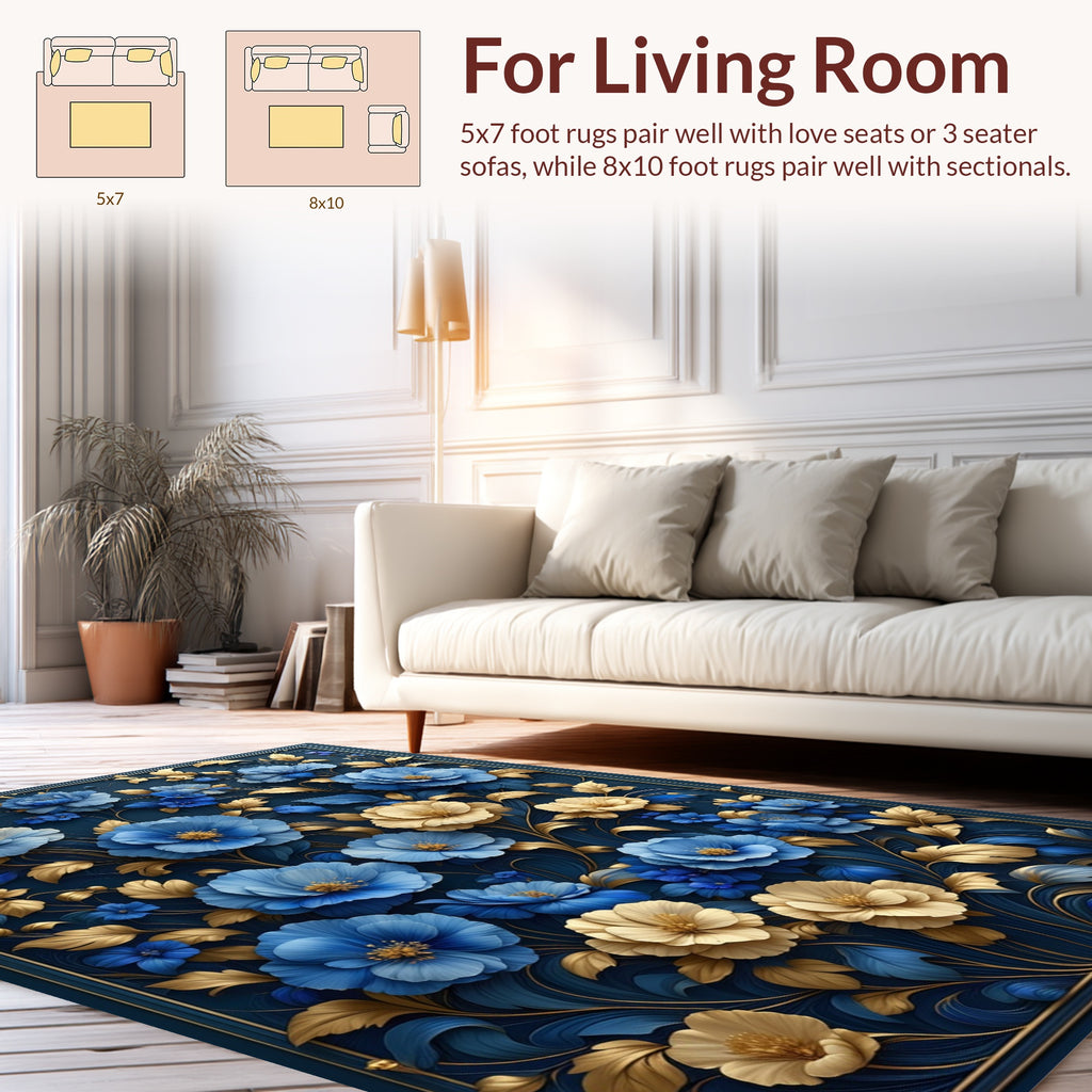 Elegant Floral Pattern with Gold Detail Rug