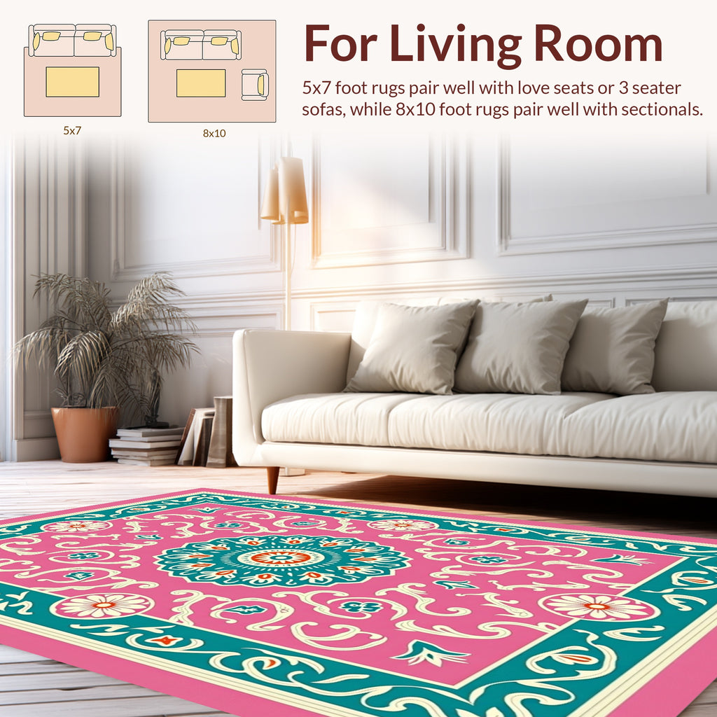 Mandala Floral Pink Teal Pattern Rug
