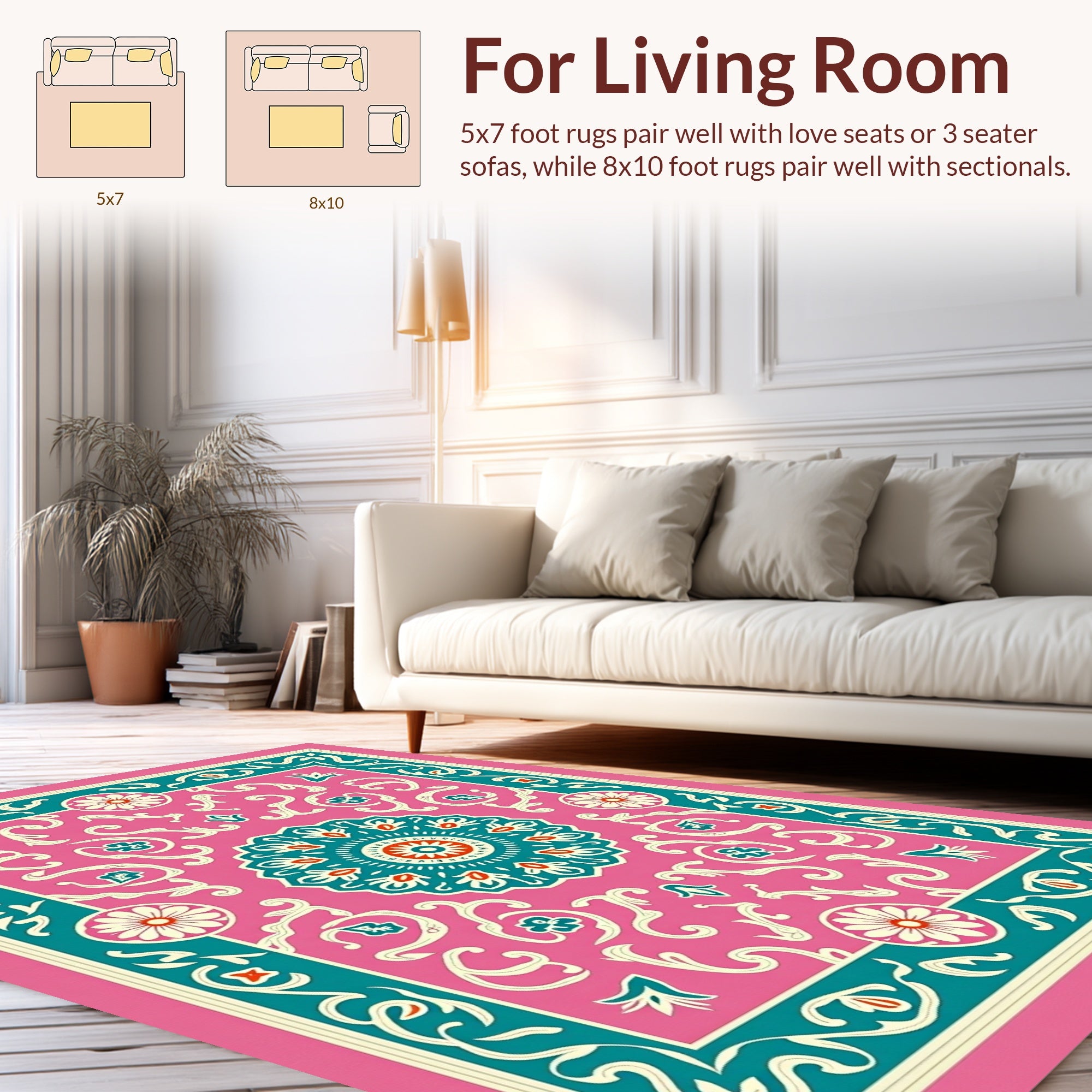 Mandala Floral Pink Teal Pattern Rug