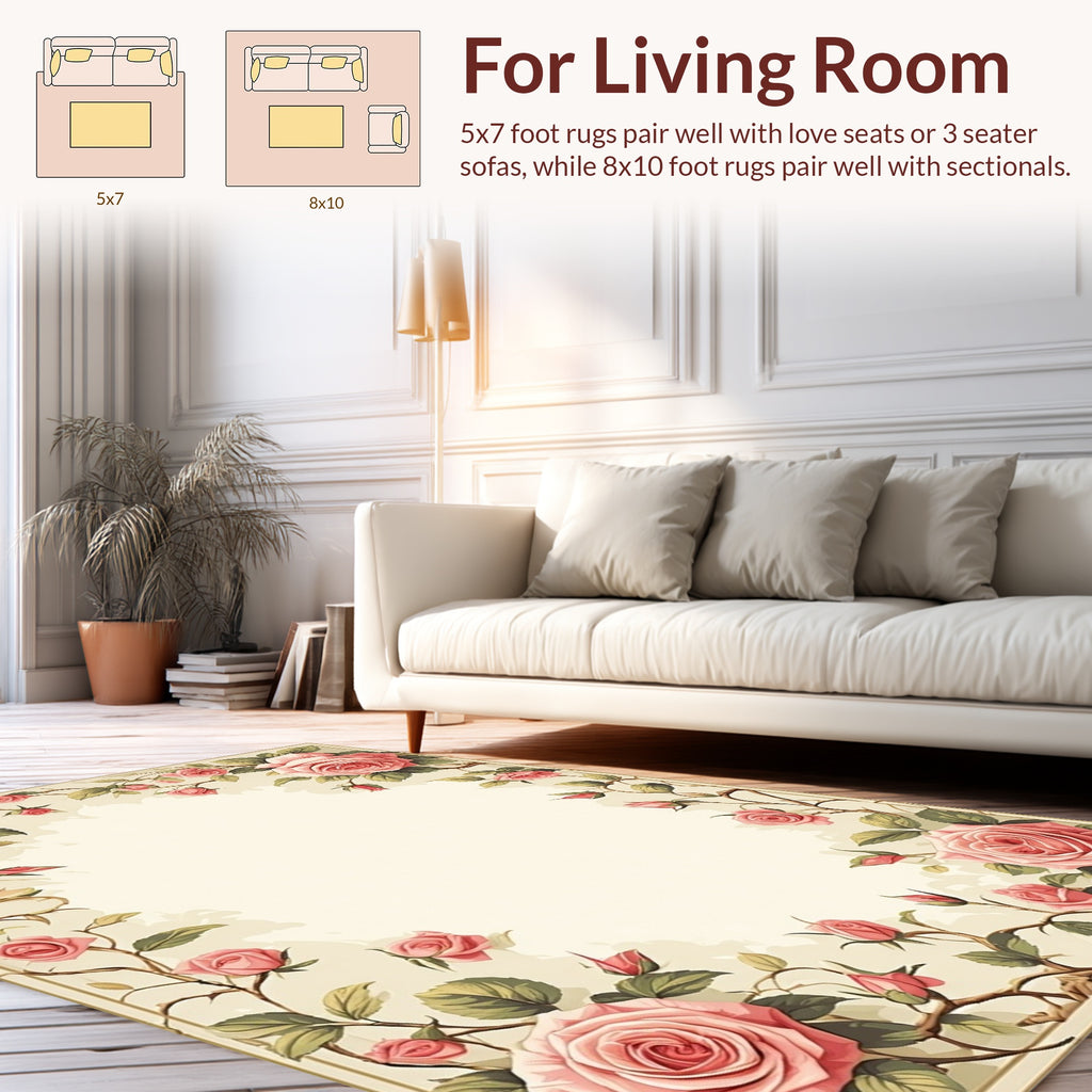 Vintage Rose Vine Floral Style Rug