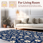 Navy Blue Floral Vine Pattern Rug