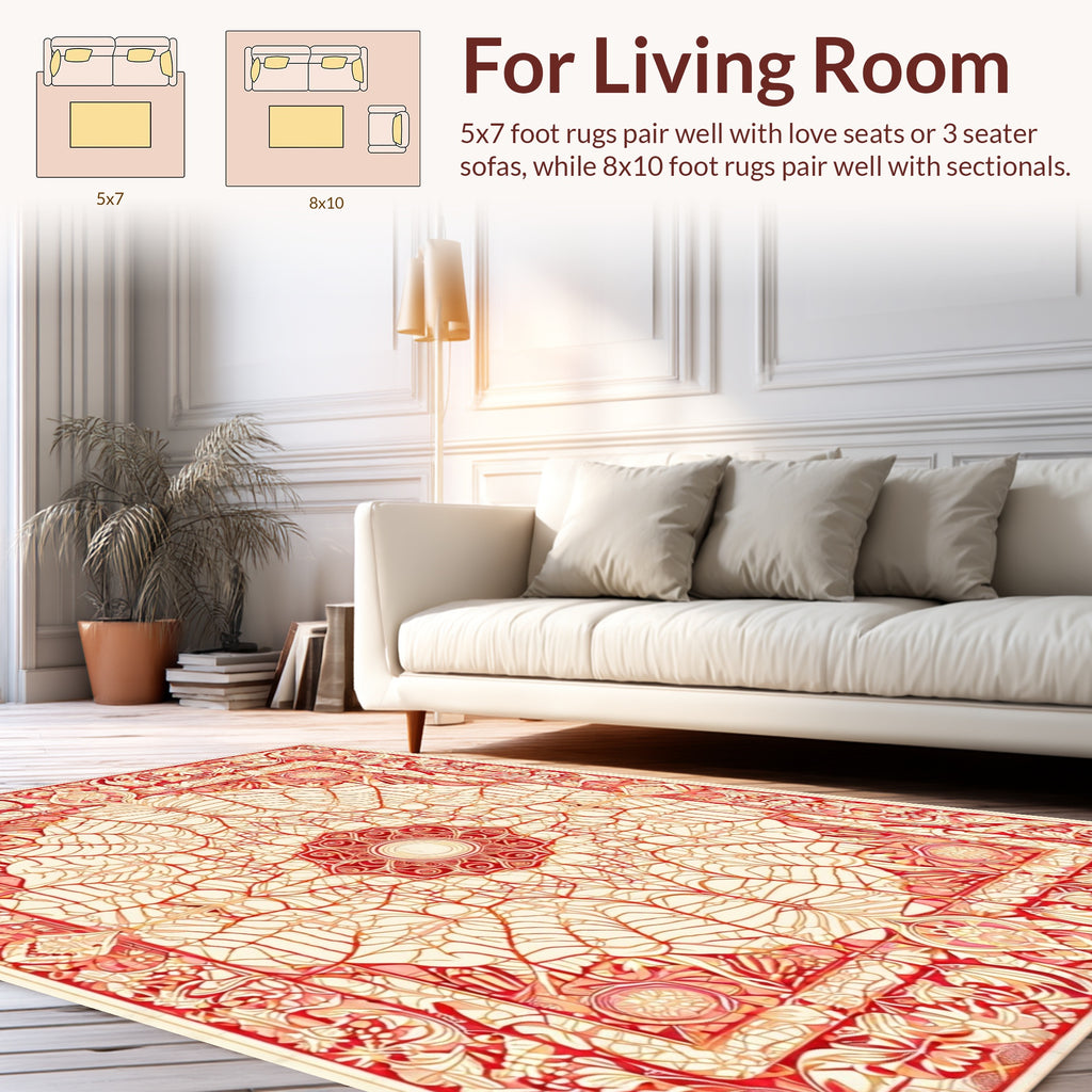 Red Abstract Floral Mandala Design Rug