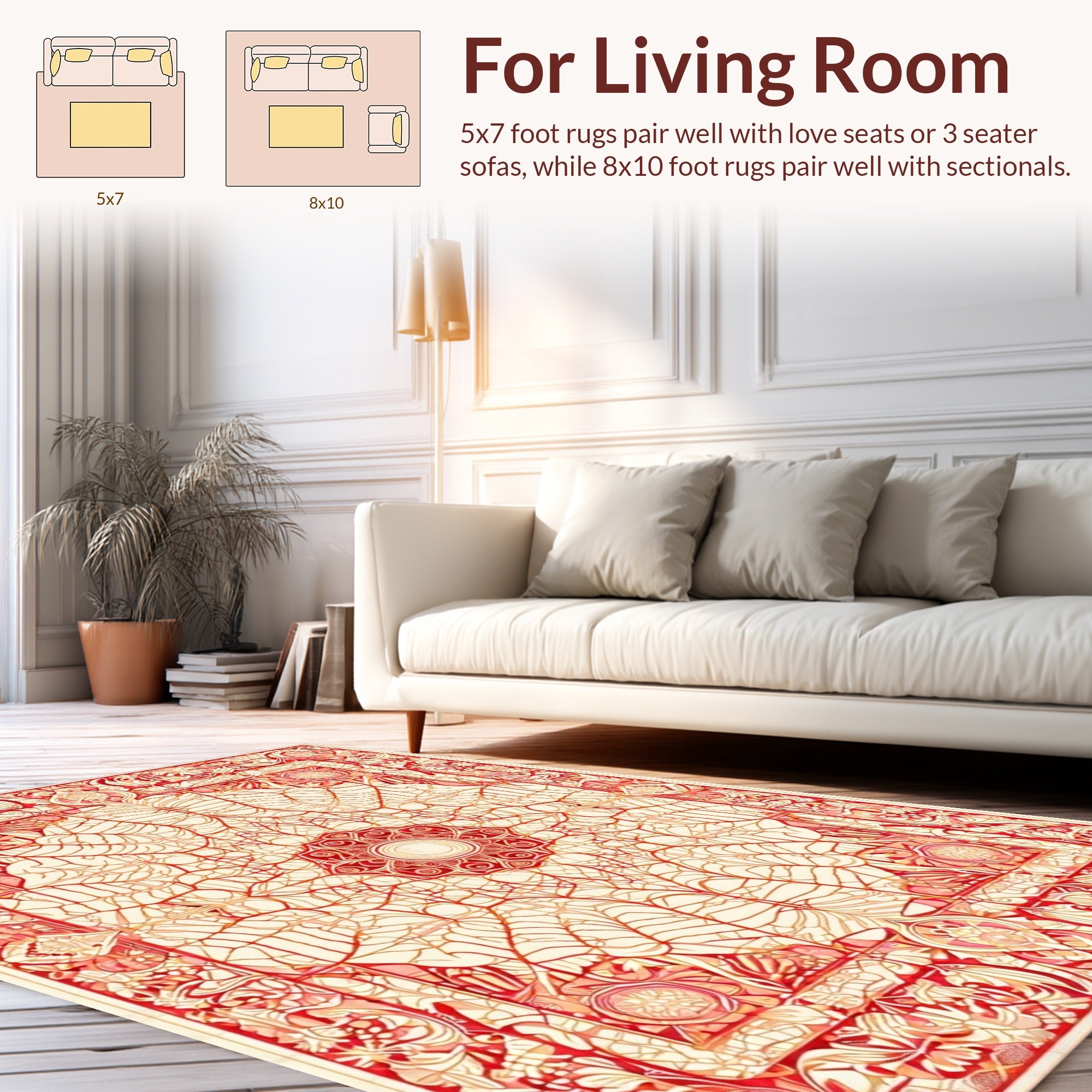 Red Abstract Floral Mandala Design Rug
