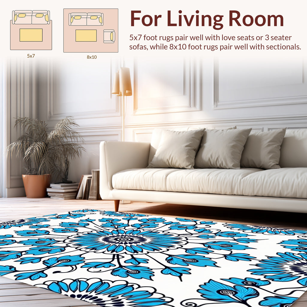 Blue Floral Mandala Pattern Rug