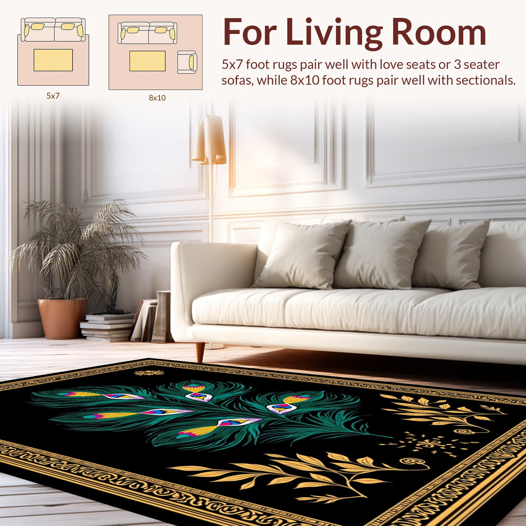 Emerald Peacock Feather Design Rug