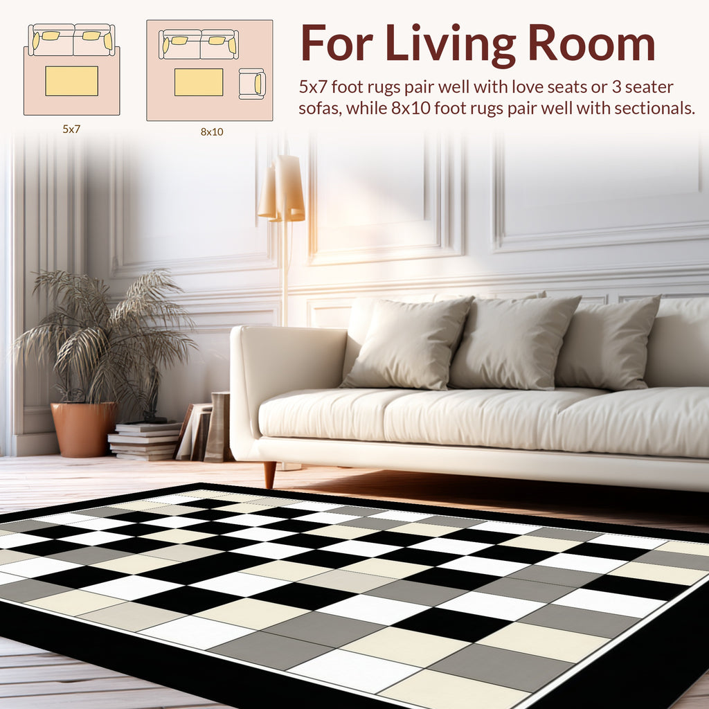 Monochromatic Checkerboard Pattern Rug