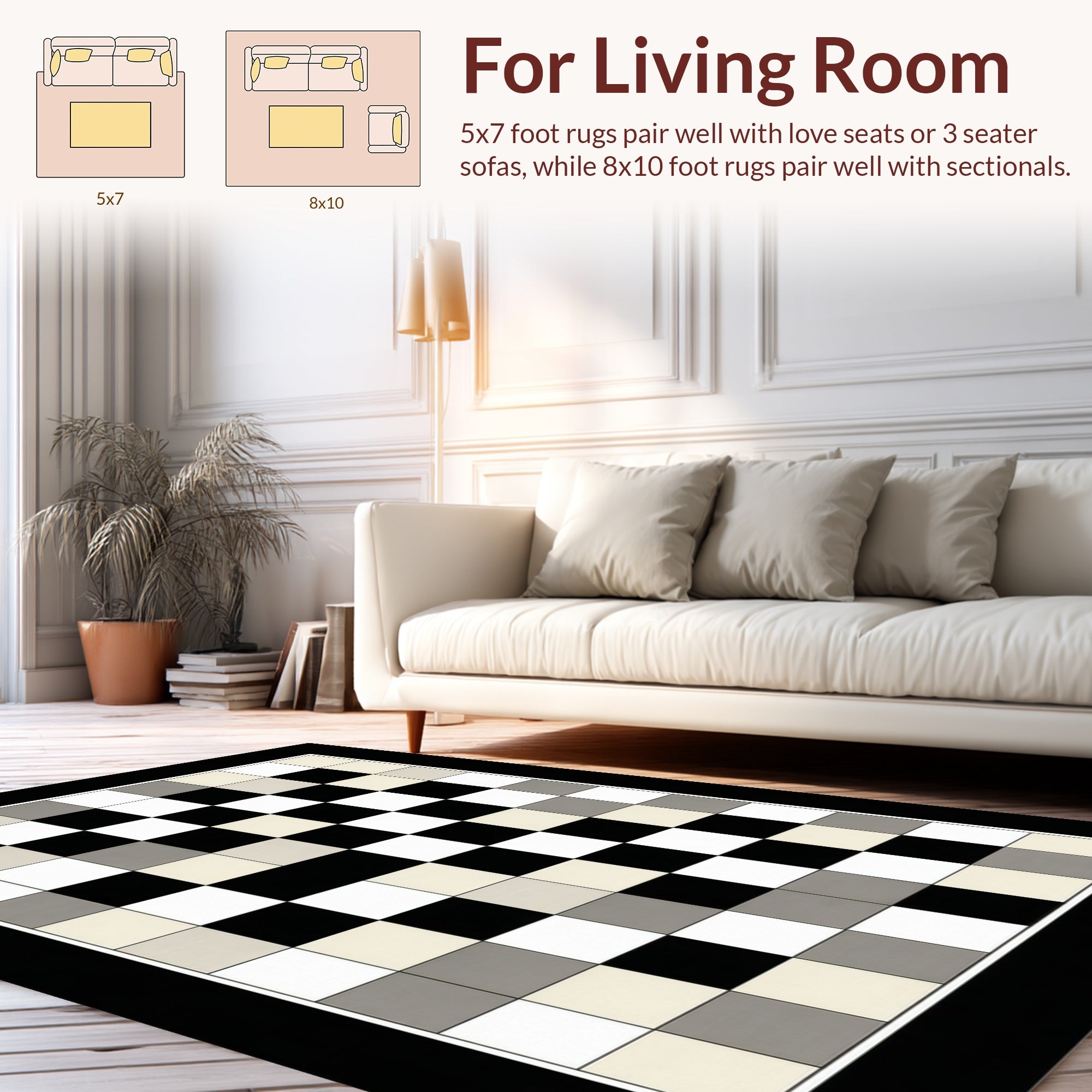 Monochromatic Checkerboard Pattern Rug