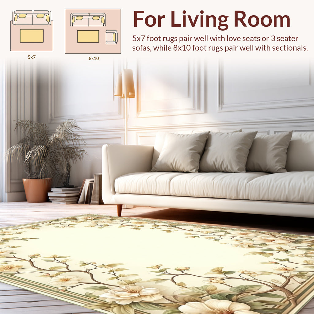 Cream Botanical Vines Decorative Rug