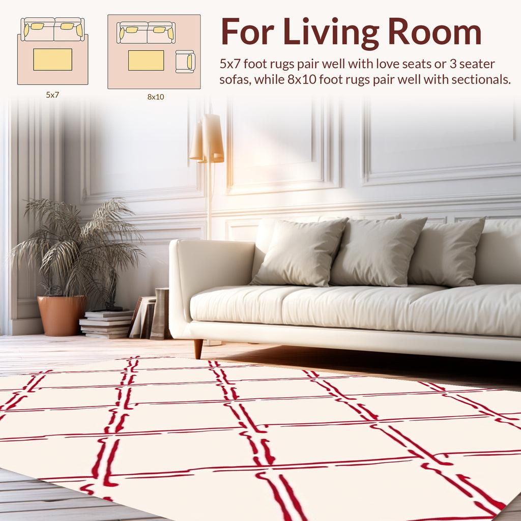 Crimson Interlocking Diamond Geometric Rug