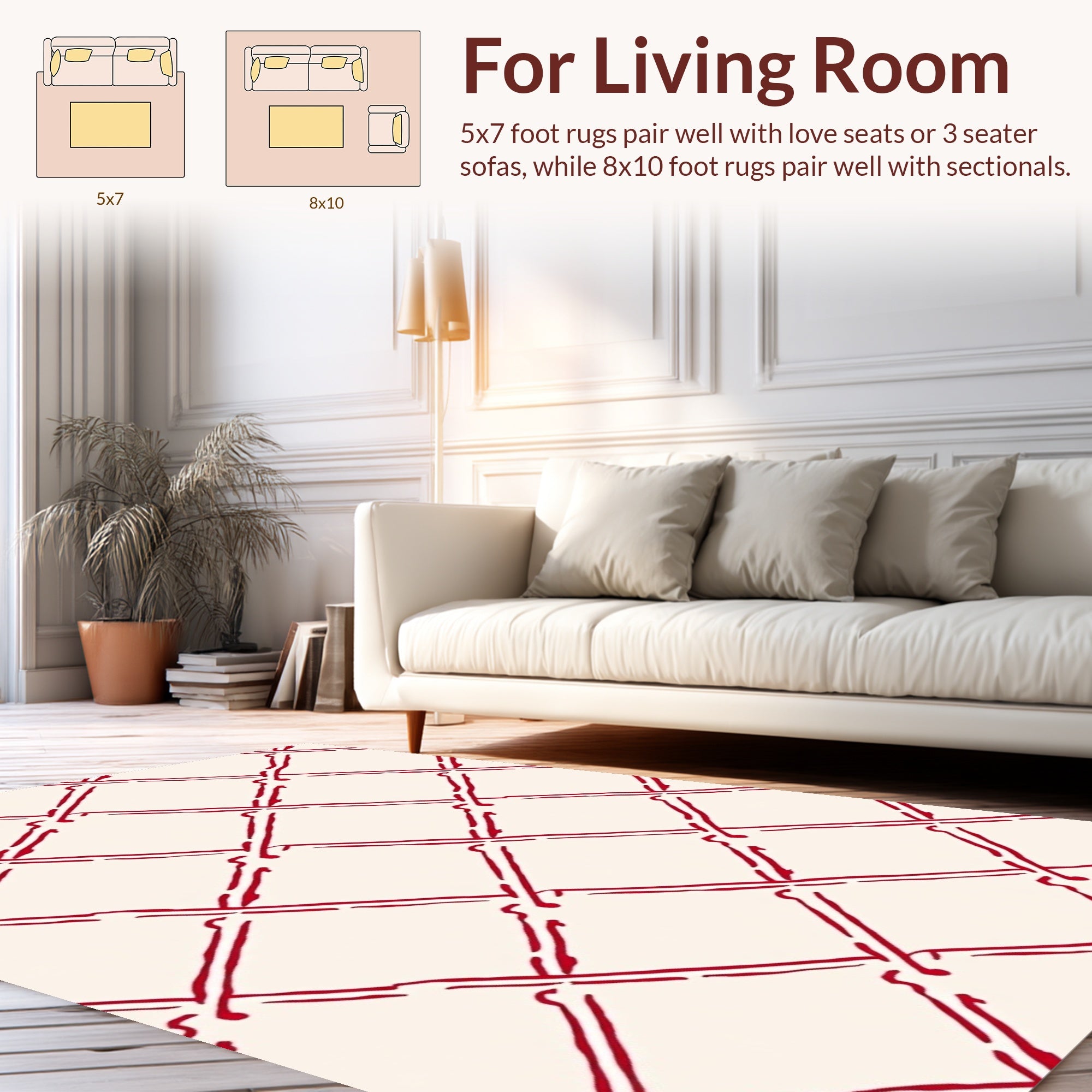 Crimson Interlocking Diamond Geometric Rug
