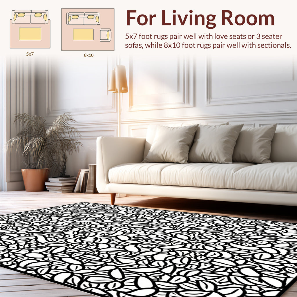 Abstract Black White Organic Pattern Rug