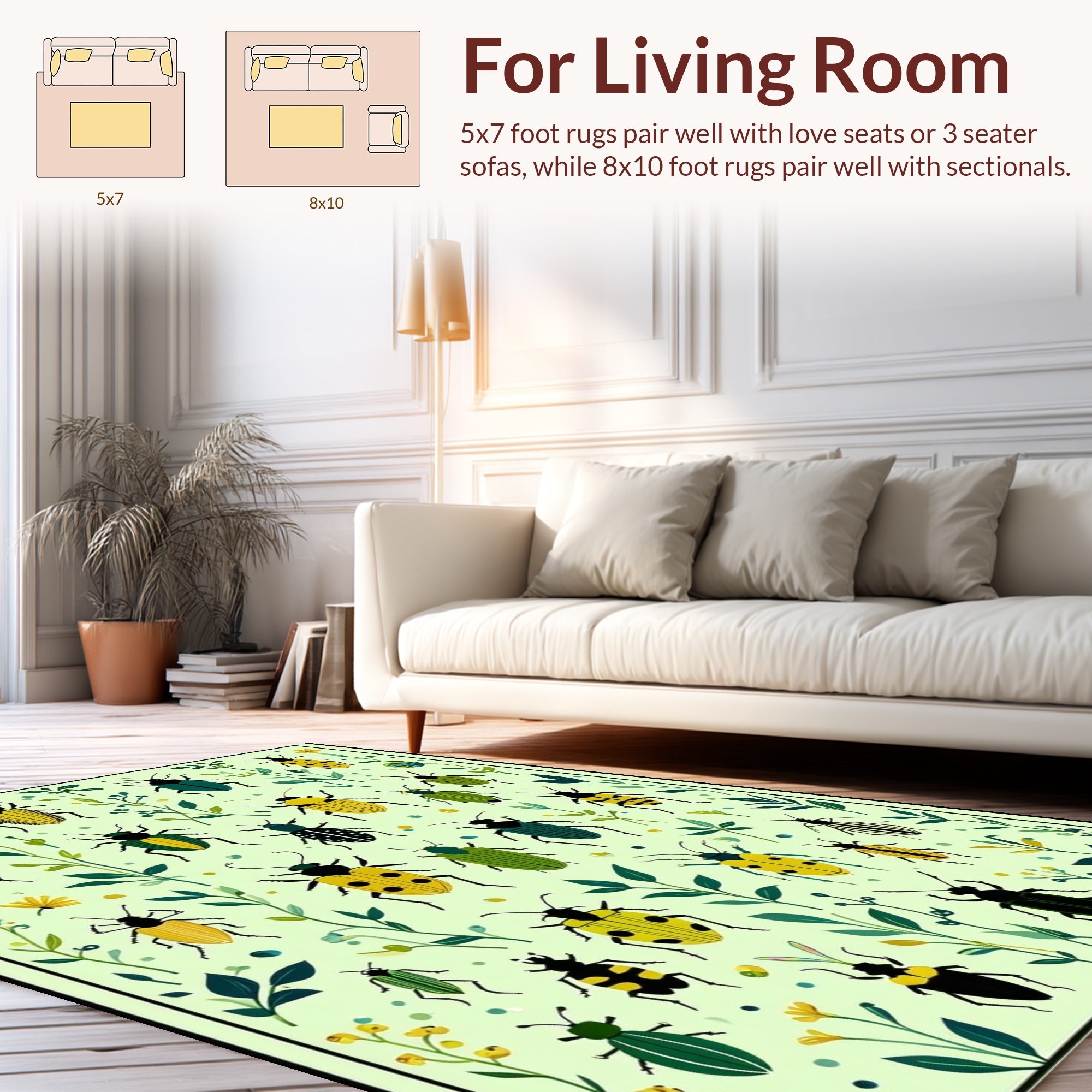 Whimsical Bugs Botanical Garden Pattern Rug