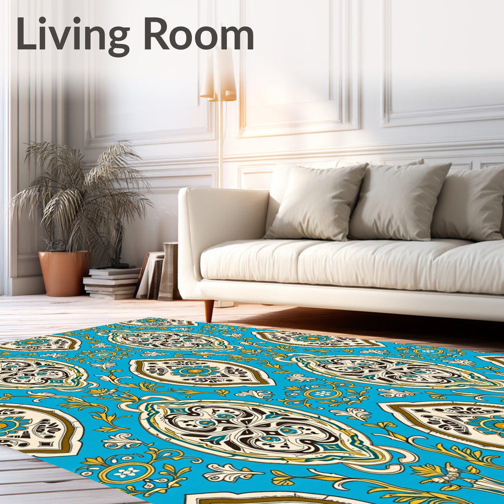 Azure Medallion Floral Ornament Rug