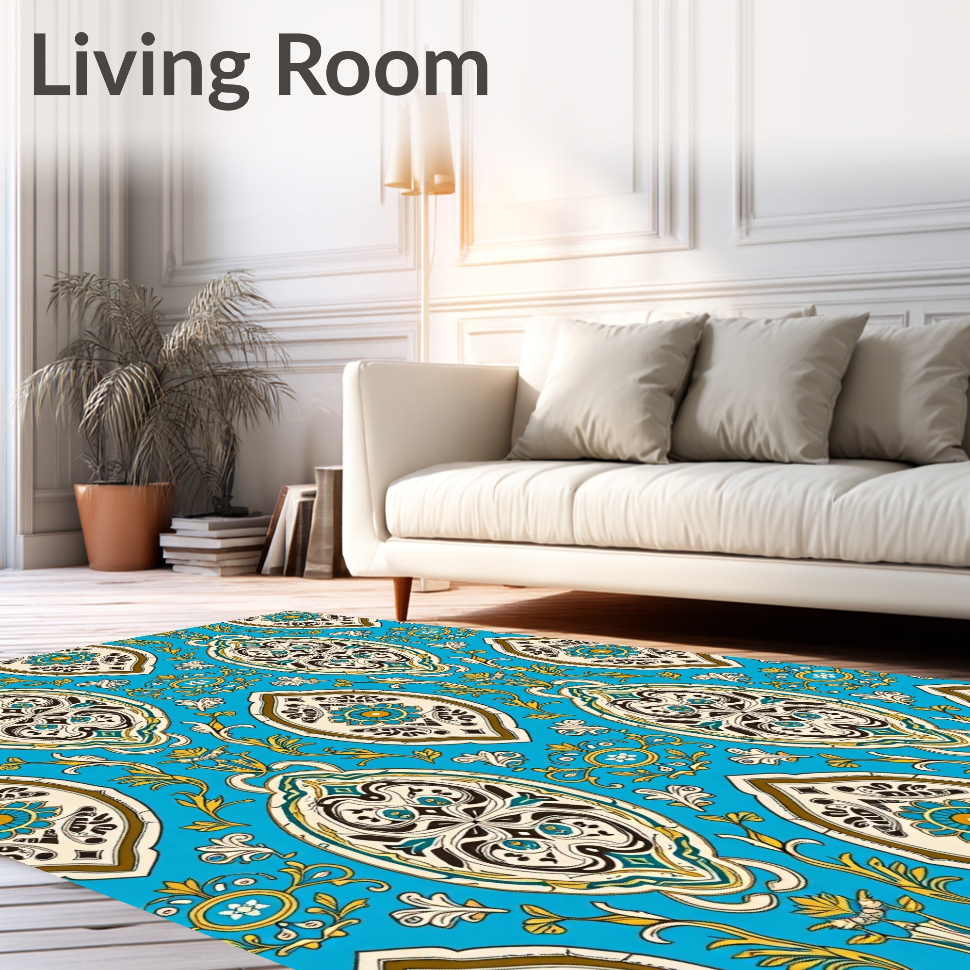 Azure Medallion Floral Ornament Rug