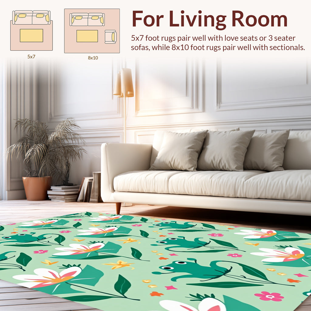 Whimsical Frog Flower Pattern Rug