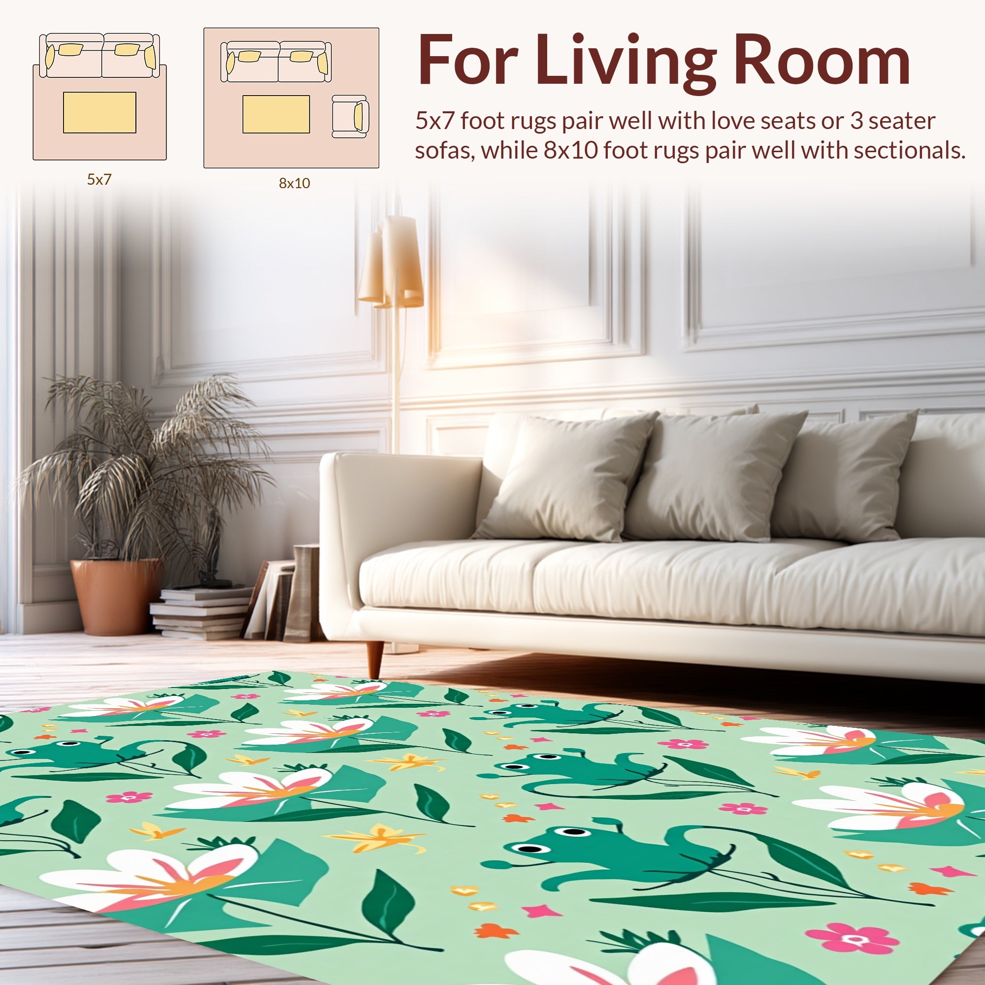 Whimsical Frog Flower Pattern Rug