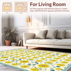 Yellow Floral Pattern Tile Rug