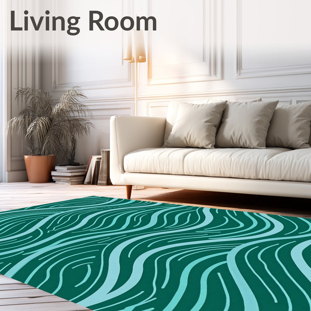 Teal And Aqua Abstract Wave Composition Rug