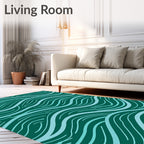 Teal And Aqua Abstract Wave Composition Rug