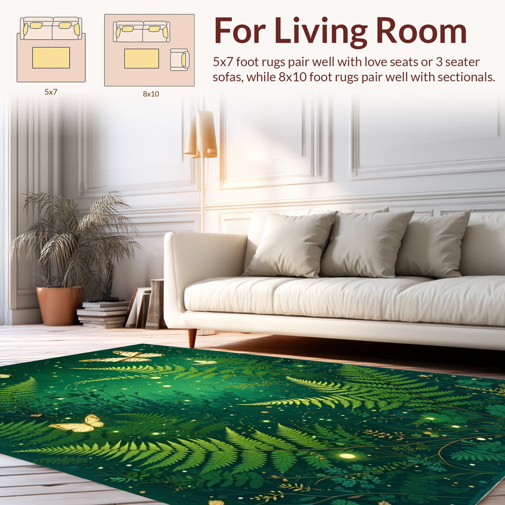 Enchanted Forest Fern Butterfly Scene Rug