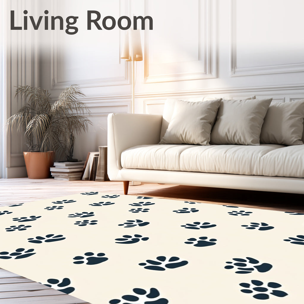 Navy Paw Prints Cream Background Rug