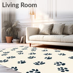 Navy Paw Prints Cream Background Rug