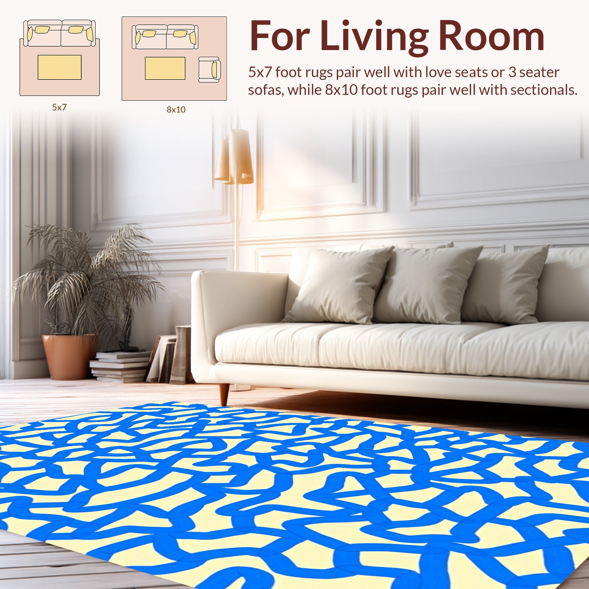 Abstract Blue Cream Intertwined Pattern Rug