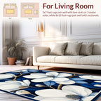 White Magnolia Blossom On Deep Blue Rug