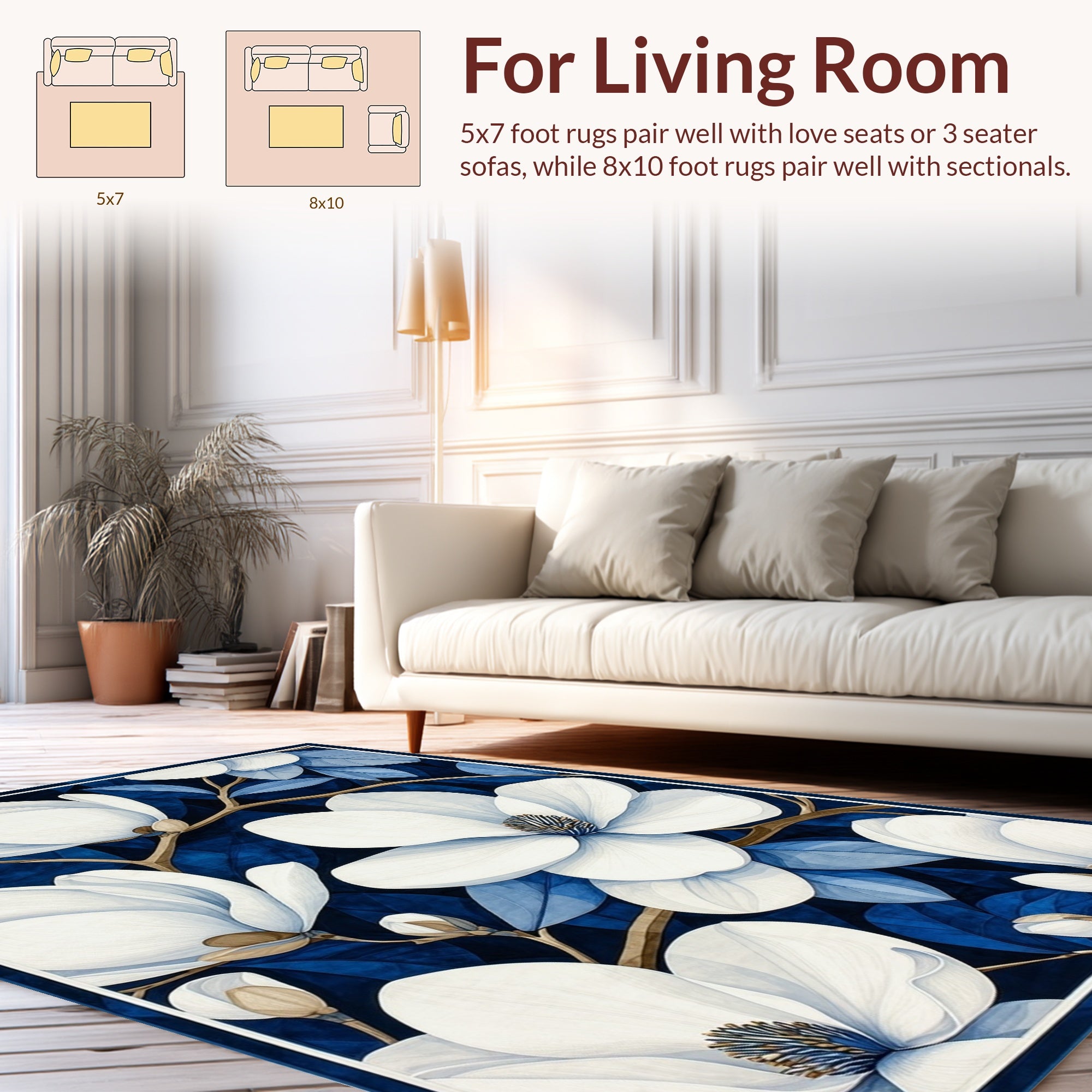 White Magnolia Blossom On Deep Blue Rug