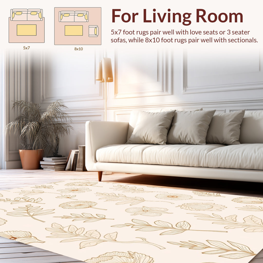 Delicate Floral Line Art Design Rug